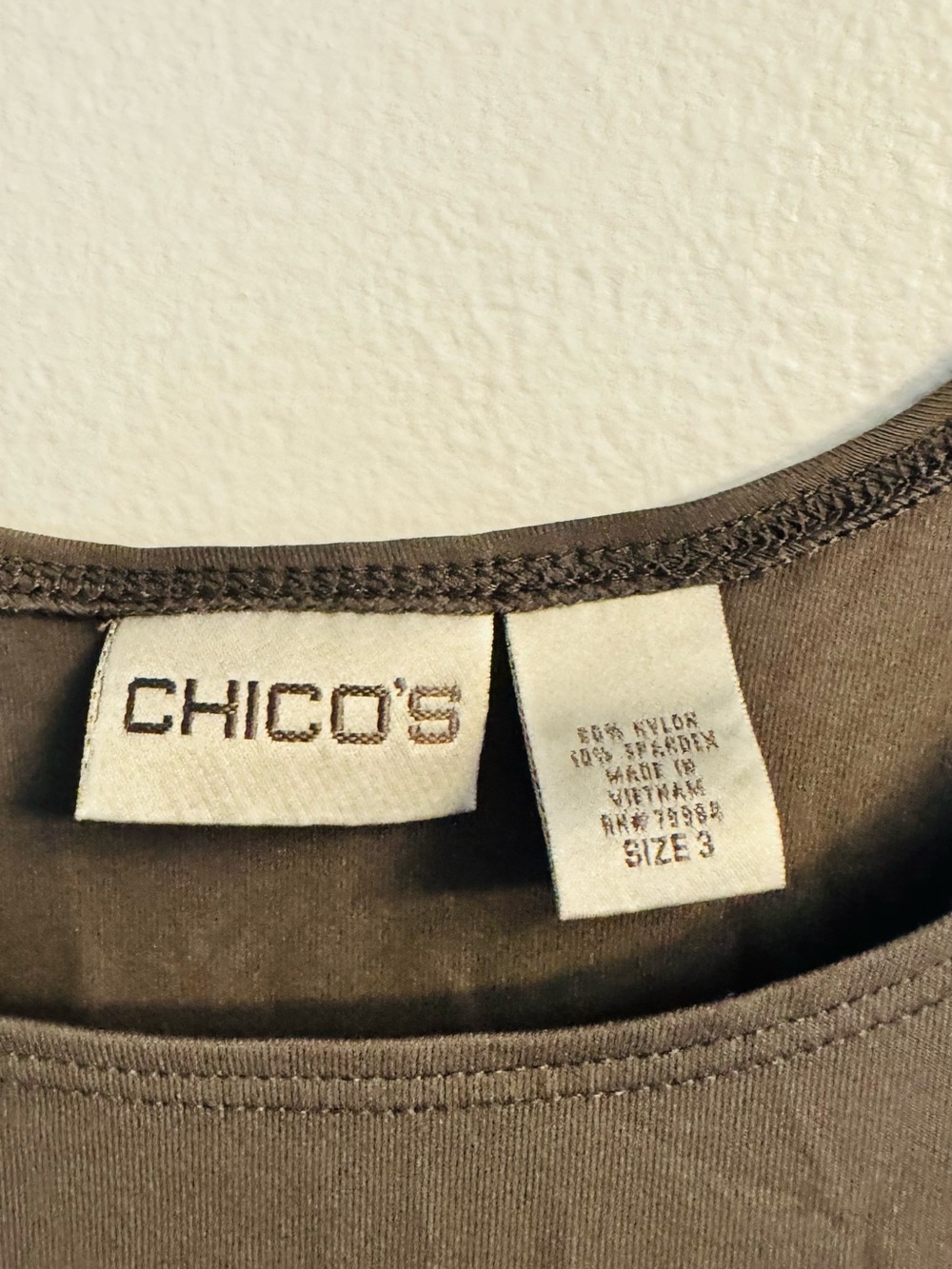 Chico’s Basic Layering Tank Top Brown Mocha Nylon Spandex Size 3 (XL/16) - Picture 3 of 5